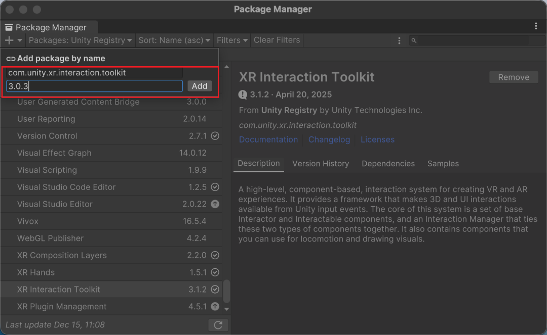 Add package by name 窗口里填好包名和版本号 3.0.3